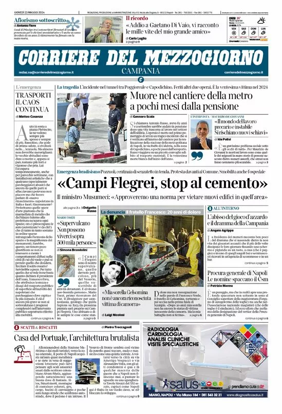 Prima-pagina-corriere del mezzogiorno-del-2024-05-23